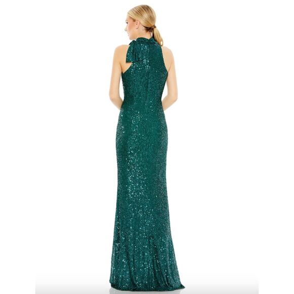 MAC DUGGAL Dress Size 0 Evening Gown Sequin Green NEW Soft Tie Halter Neck - Picture 2 of 8